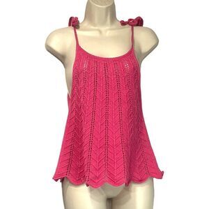 LUSH Crochet Knit Sweater Tank Top In Hot Pink, Sz. M
